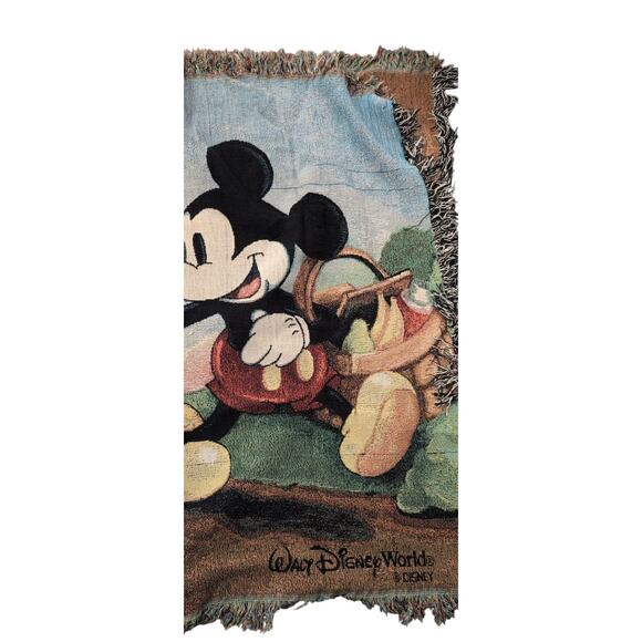 Disney World Mickey & Minnie Picnic Tapestry Throw Blanket 60x50 Vintage - Picture 9 of 10